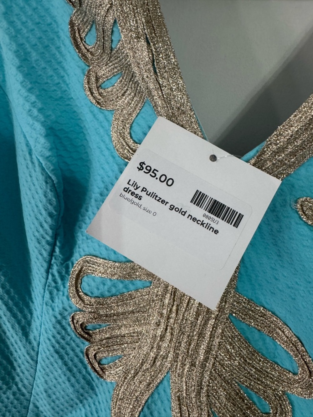 Lilly Pulitzer Bentley Shift Dress in Turquoise Blue with Gold Soutache Neckline - Picture 3 of 7